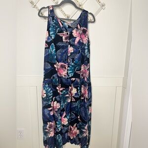Vintage 90s Navy, Blue & Pink Floral Button Up Tank Dress (XL)